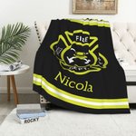 Couverture en Flanelle Personnalisée avec Nom Couverture Thème Pompier Décoration à Domicile Cadeau Anniversaire pour Pompier