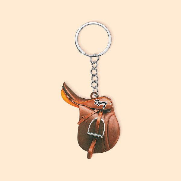 Portachiavi acrilico personalizzato a doppia faccia per sella di cavallo con nome equestre Regalo per amanti dei cavalli