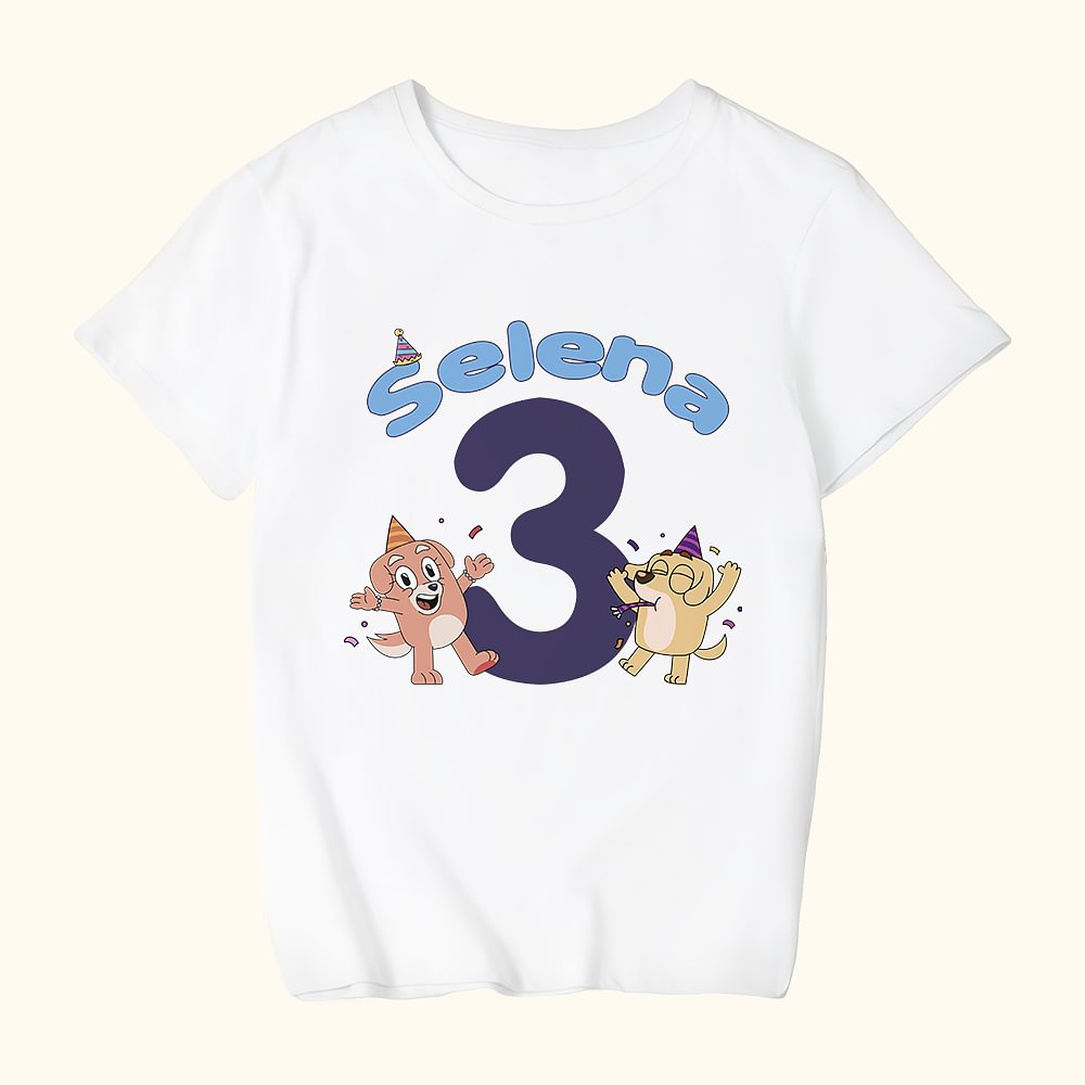 T-Shirt Enfant Personnalisé avec Nom et Âge Cadeau d'Anniversaire pour Garçon Fille
