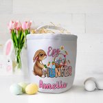 Personalized The Hunt Is On Camouflage Bunny Egg Hunter Canvas Candy Bag with Name Large Capacity Easter Gift for Kids