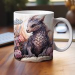 Personalised Floral Book Dragon Ceramic Mug with Name Coffee Cup Birthday Gift for Readers Dragon Lovers