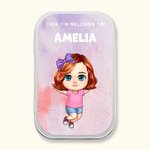 Personalised Cartoon Character Keepsake Tin with Name Watercolor Mini Organizer Birthday Class Leaving Gift for Girl Boy