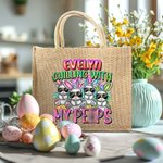 Personifierad Cool Bunny Pattern Jute Tote Bag med namn Stor kapacitet Påsk Födelsedagspresent för barn Kvinnor