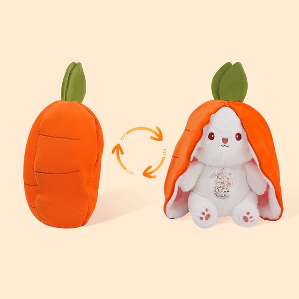 Personalized Cute Carrot Rabbit Reversible Plush Toy with Zipper Birthday Gift for Kids