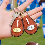 Personalized Leather-textured Football Keychain Bag Tag with Number Plate Sport Theme Accessory Gift for Football Player Sport Enthusiast