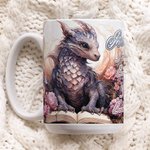 Personalised Floral Book Dragon Ceramic Mug with Name Coffee Cup Birthday Gift for Readers Dragon Lovers