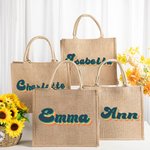 Personalized Retro Colorful Name Jute Tote Bag Reusable Beach Travel Accessory Bridal Party Birthday Gift for Women Girls