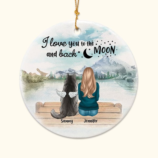 Personalized I Love You to the Moon and Back Round Ceramic Pendant Ornament Christmas Birthday Gift for Dog Lover