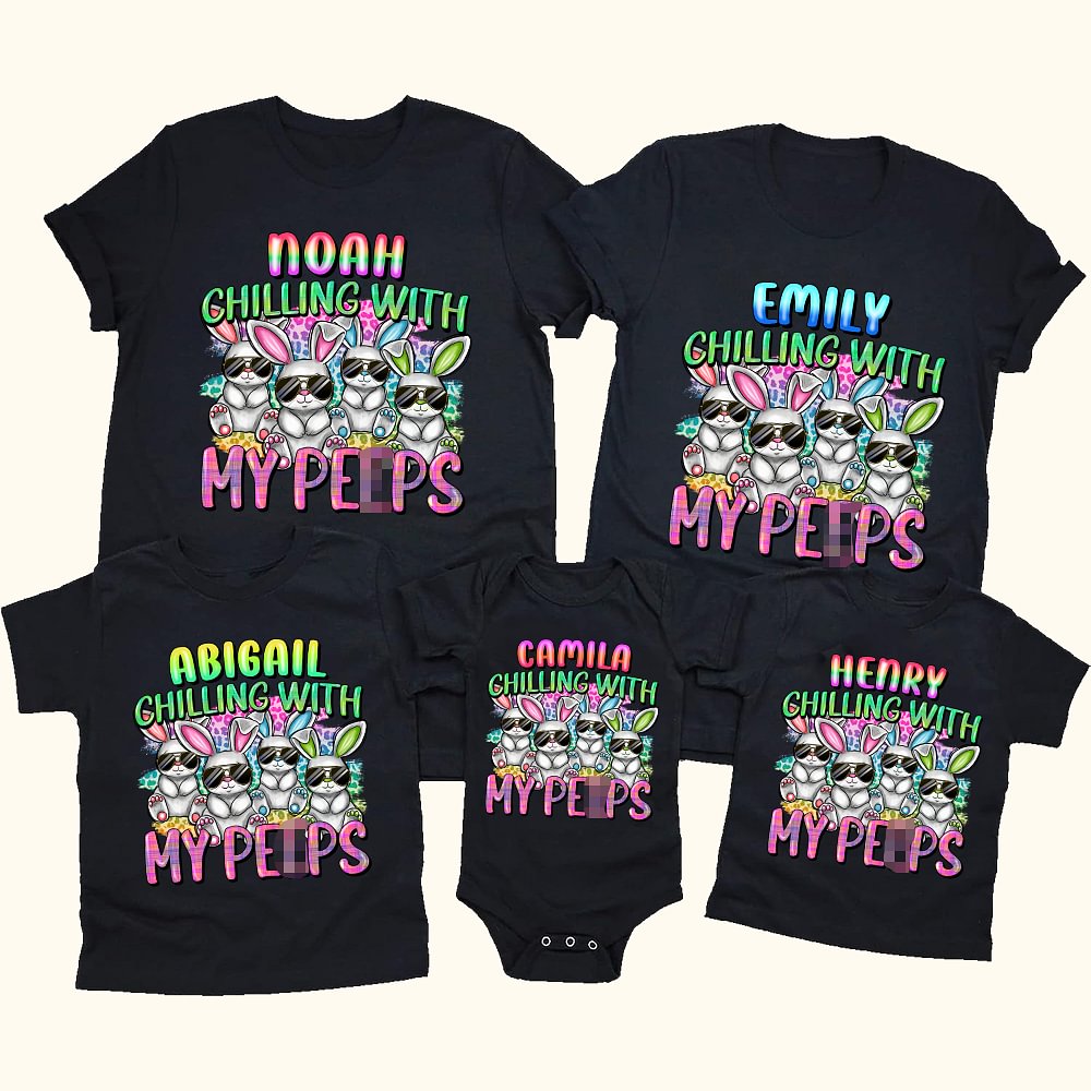 T-Shirt Sweatshirt Onesie de Bébé Chilling with My Cool Bunny Vêtements de Pâques Parents-enfants Cadeau de Pâques pour Famille