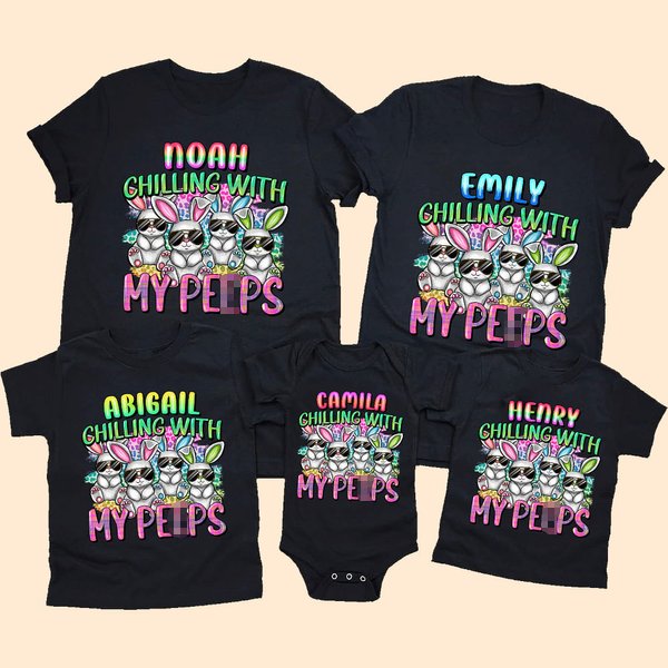 Personalizada Chilling with My Cool Bunny Camiseta de Pascua Sudadera Bebé Onesie Ropa para padres e hijos Regalo de Pascua para la familia