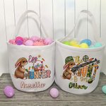 Personalized The Hunt Is On Camouflage Bunny Egg Hunter Canvas Candy Bag with Name Large Capacity Easter Gift for Kids