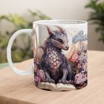 Personalised Floral Book Dragon Ceramic Mug with Name Coffee Cup Birthday Gift for Readers Dragon Lovers