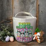 Personalisierte niedliche Hase Muster Ei Jagd Leinwand Korb mit Griff und Name Ostern Geburtstag Geschenk für Familie