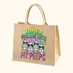 Personifierad Cool Bunny Pattern Jute Tote Bag med namn Stor kapacitet Påsk Födelsedagspresent för barn Kvinnor