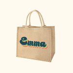 Personalized Retro Colorful Name Jute Tote Bag Reusable Beach Travel Accessory Bridal Party Birthday Gift for Women Girls