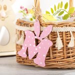 Personalized Happy Easter Card with Wooden Bunny Polka Dots Letter Tag Easter Gift for Kids