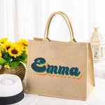 Personalized Retro Colorful Name Jute Tote Bag Reusable Beach Travel Accessory Bridal Party Birthday Gift for Women Girls
