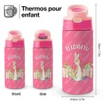Thermos de Vaccum Personnalisé avec Nom Bouteille Pierre Lapin Paille en Silicone Cadeau d'Anniversaire ou Pâques pour Enfant