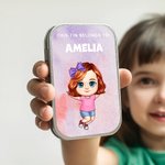 Personalised Cartoon Character Keepsake Tin with Name Watercolor Mini Organizer Birthday Class Leaving Gift for Girl Boy