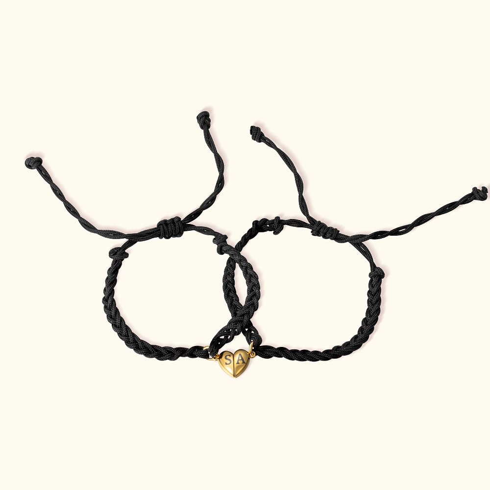 Lot de 2 Bracelets Tressés Personnalisées avec Initiales Bracelet en Forme de Cœur Cadeau Anniversaire de Mariage Saint-Valentin pour Couple