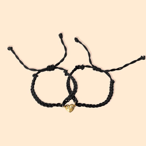 Lot de 2 Bracelets Tressés Personnalisées avec Initiales Bracelet en Forme de Cœur Cadeau Anniversaire de Mariage Saint-Valentin pour Couple