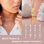 Gepersonaliseerde Amhaars Geboortebloem Ketting met Naam Ethiopië Verjaardagscadeau voor haar