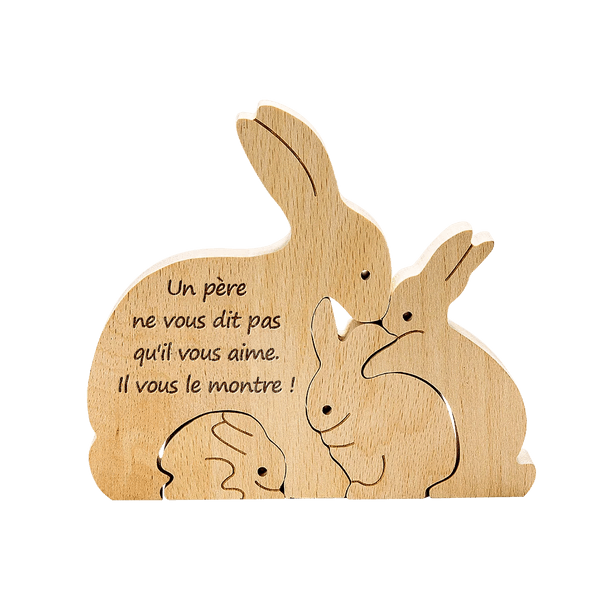 Casse-Tête de Lapins en Bois Décoration de table Jouet Familial Personnalisé avec Noms Gravés Cadeau Anniversaire Pâques pour Enfants Famille