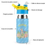 Thermos de Vaccum Personnalisé avec Nom Bouteille Pierre Lapin Paille en Silicone Cadeau d'Anniversaire ou Pâques pour Enfant