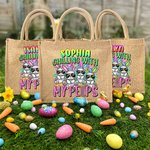 Personifierad Cool Bunny Pattern Jute Tote Bag med namn Stor kapacitet Påsk Födelsedagspresent för barn Kvinnor