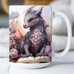 Personalised Floral Book Dragon Ceramic Mug with Name Coffee Cup Birthday Gift for Readers Dragon Lovers