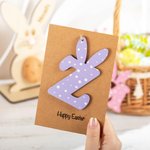 Personalized Happy Easter Card with Wooden Bunny Polka Dots Letter Tag Easter Gift for Kids