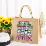 Personifierad Cool Bunny Pattern Jute Tote Bag med namn Stor kapacitet Påsk Födelsedagspresent för barn Kvinnor