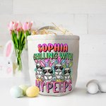 Personalisierte niedliche Hase Muster Ei Jagd Leinwand Korb mit Griff und Name Ostern Geburtstag Geschenk für Familie