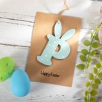 Personalized Happy Easter Card with Wooden Bunny Polka Dots Letter Tag Easter Gift for Kids