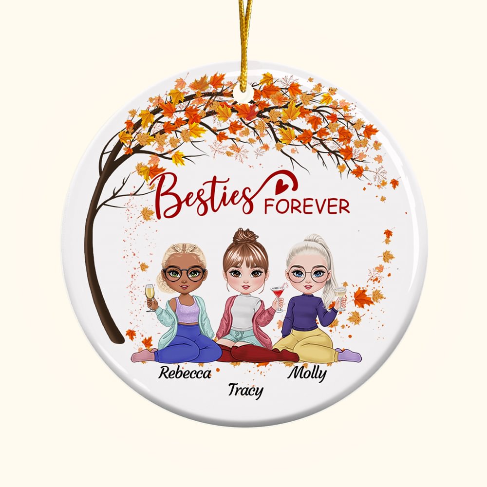 Décoraton Céramique Personnalisée ave 2-6 Personnages de Dessin Ornement Suspendu Thème Bestie Forever Cadeau Anniversaire Noël pour Amis Sœur
