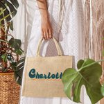 Personalized Retro Colorful Name Jute Tote Bag Reusable Beach Travel Accessory Bridal Party Birthday Gift for Women Girls