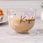 Personalisierte Liebe 16oz Glas Kaffeetasse Set mit Untersetzer und Name Geburtstag Housewarming Geschenk für Frauen