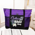 Sac à Fermeture Éclair Personnalisé avec Nom avec Croix Biblique et Fleurs d'Église Cadeau Religieux pour les Chrétiens