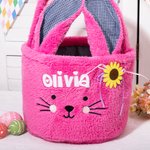 Personalized Cute Plush Bunny Easter Basket with Name Easter Egg Hunting Gift for Kids