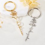 Personalized Birth Flower Keychain with Name Birthday Bridal Shower Gift for Her