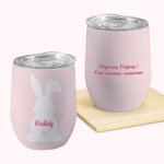 Gobelet Isolant Motif Lapin Mignon Personnalisé avec Nom et Texte 350ml Cadeau d'Anniversaire de Pâques de Vacances pour Famille Enfants
