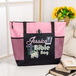 Sac à Fermeture Éclair Personnalisé avec Nom avec Croix Biblique et Fleurs d'Église Cadeau Religieux pour les Chrétiens