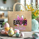 Personalised Pink Bunny Ears Easter Eggs Jute Tote Bag with Bright-Coloured Name Gift for Kid