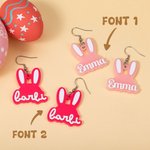 Personalizado lindo conejito Orejas Pendientes de acrílico con la moda de estilo de fuente curvada Nombre Cumpleaños Día de Pascua de regalo para las 