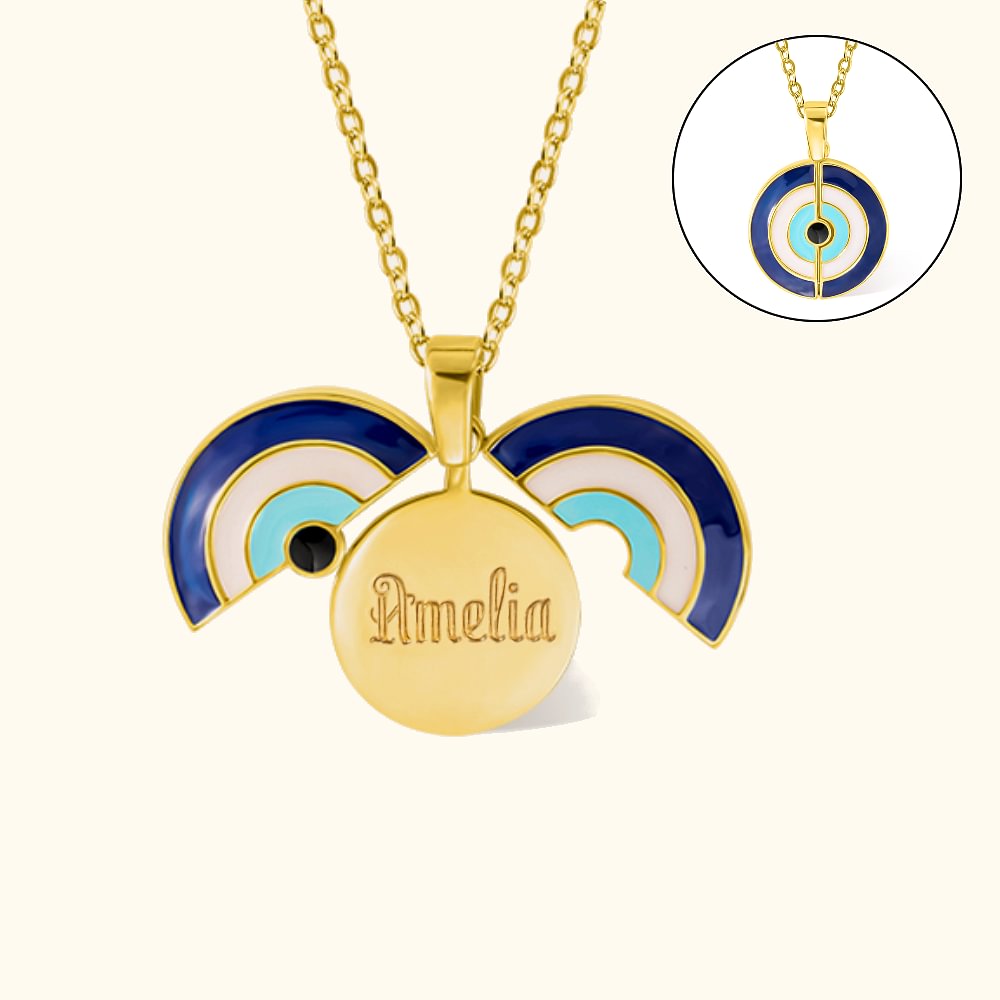 Collier Personnalisé avec Prénom Gravé Pendentif en Œil Démoniaque Cadeau Anniversaire Fête des Mères pour Femme