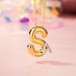 Personalizado Dos Tonos Burbuja Letra Globo 3D Collar con Dos Letras Cumpleaños Día de San Valentín Joyería Regalo para Ella