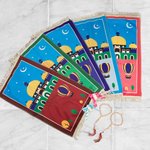 Personalized Mosque Kid Prayer Mat Tasbeeh Beads and Bear Charm Set with Name Muslim Sejadah Janamaz Islamic Eid ul-Fitr Gift for Children