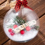 Décoration de Noël en Sphère Personnalisé avec Texte Ornement Transparent Suspendu sur Sapin Cadeau de Noël pour Famille