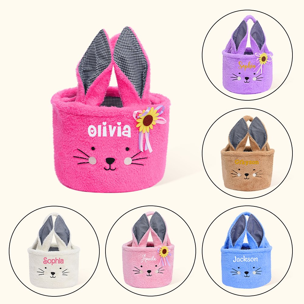 Panier de Pâques en Peluche Personnalisé avec Nom Cadeau de Chasse aux Oeufs de Pâques pour Enfants