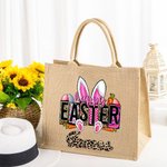 Personalised Pink Bunny Ears Easter Eggs Jute Tote Bag with Bright-Coloured Name Gift for Kid